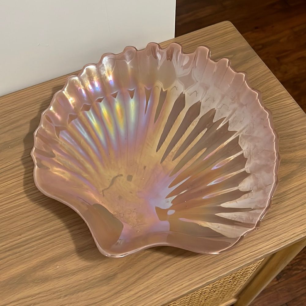 VINTAGE Glass SeaShell Trinket Dish Tray